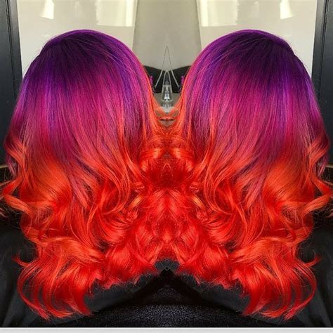 Sunset Ombré Purple Pink Orange Hair Orange Hair Long Hair Styles Hair Styles