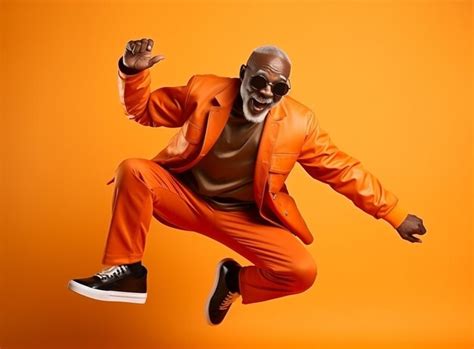 Premium Photo Orange Man Guy Jump Fashion