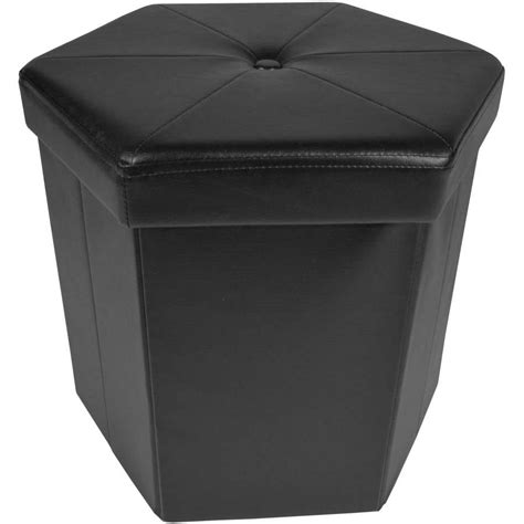 Achim Collapsible Hexagon Storage Ottoman Black Faux Leather 15 X 15