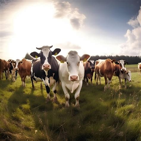 Reba O De Vacas Pastando En Un Prado A La Luz Del Atardecer Foto Premium