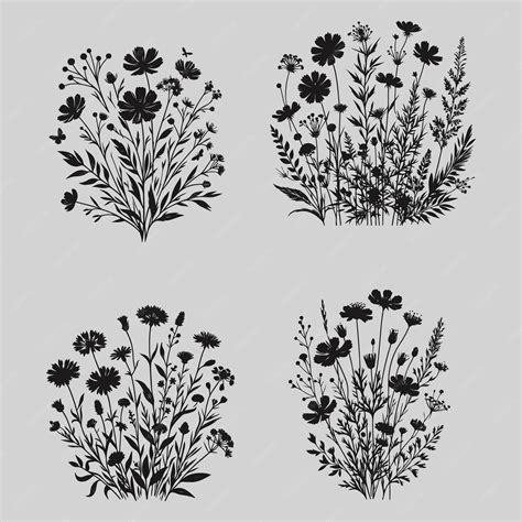 Wildflower silhouette vector illustration floral wildflower clipart