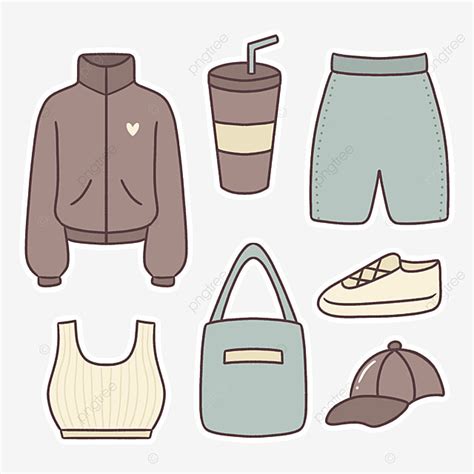 Fashion Clothes Sticker Bundle Set Printable Illustration Clothes