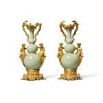 A Pair Of French Gilt Bronze Mounted Chinese Green Celadon Glazed