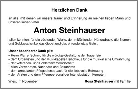 Traueranzeigen von Anton Steinhauser Allgäuer Zeitung