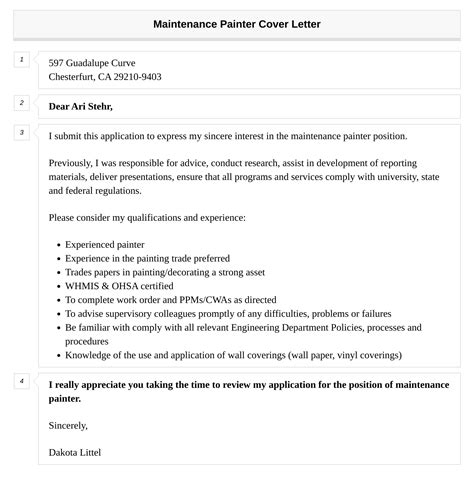 Maintenance Painter Cover Letter Velvet Jobs