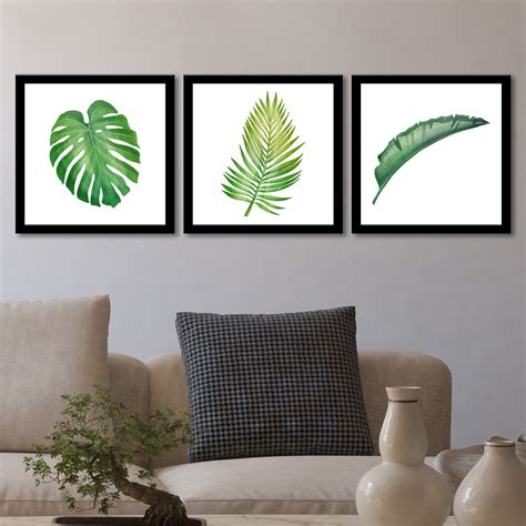 Conjunto 3 Quadros Decorativos Folhas Verdes Costela de Adão