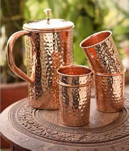 Goldgiftideas Pure Copper Hammered Jug Pitcher With Four Tumbler