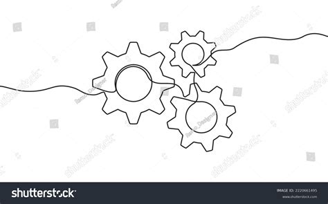 Gears Wheels One Continuous Line Drawing Stock Vector Royalty Free