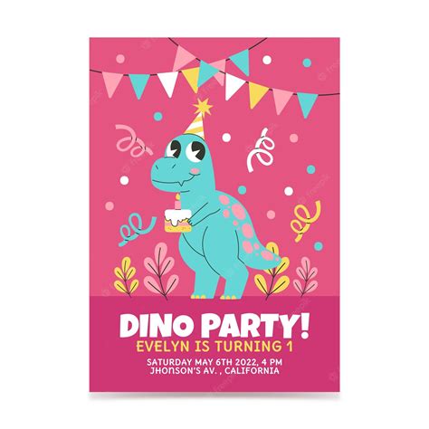 Premium Vector Hand Drawn Dinosaur Birthday Invitation Template