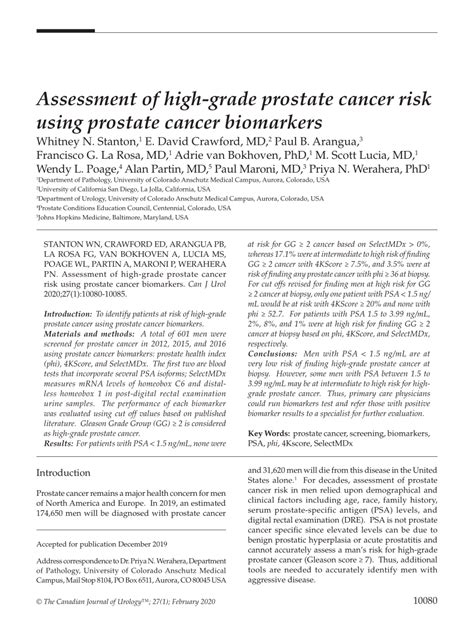 Pdf Assessment Of High Grade Prostate Cancer Risk Using Prostate