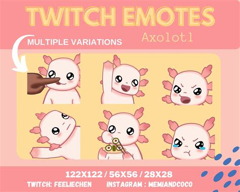 6 Cute Axolotl Emotes For Twitch Youtube Discord Etsy UK