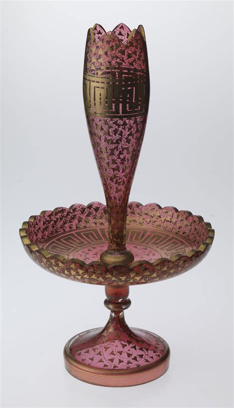 Epergne Gilded Red Glass European Circa 1880