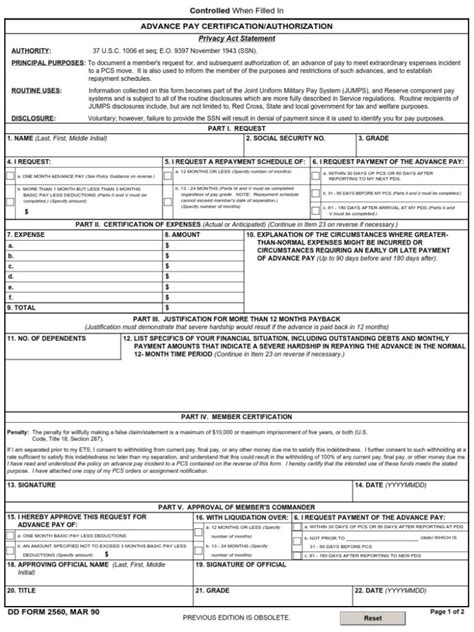 Dd Form Advance Pay Certification Authorization Dd Forms