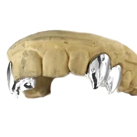 925 Sterling Silver Custom Fang Grillz Set Double Fangs Caps Canine