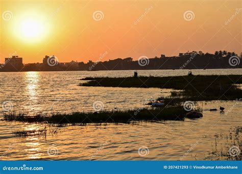 A Beautiful Calm and Golden Sunset at Rankala Lake in Kolhapur City Stock Image - Image of ...