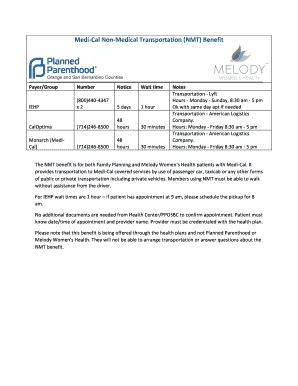 Fillable Online Medi Cal Non Medical Transportation Nmt Benefit