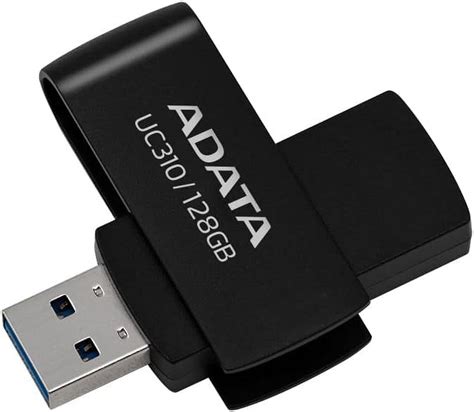 AData UC310 USB 3 2 Flash Drive Black Capless Swivel 128GB UC310