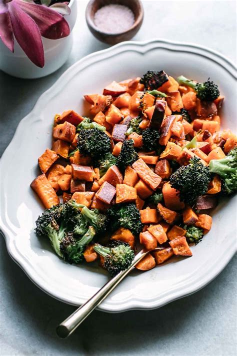 Roasted Sweet Sweet Potatoes And Broccoli Easy Tasty Side Dish