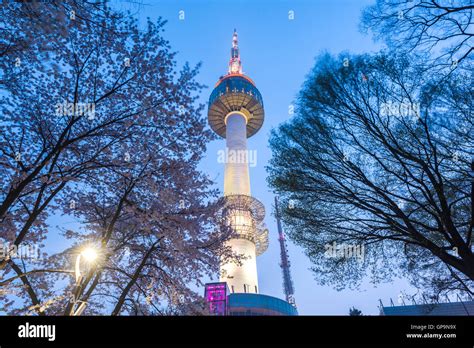 Seoul Tower At Night In Seoulsouth Korea Stock Photo Alamy