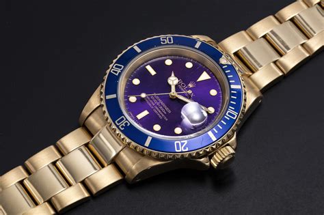 Rolex A Yellow Gold Submariner With Purple Dial Ref 16618 Case