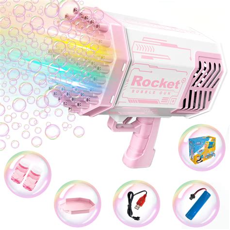 Bubble Gun - 69 Holes Bazooka Bubble Machine Gun with Colorful Lights ...