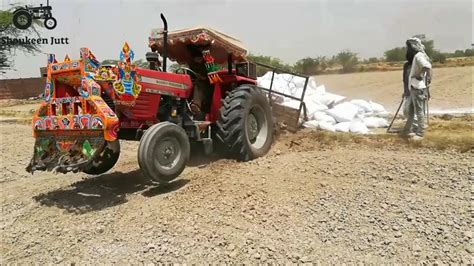 MF 385 Tractor Stuck In Mud Very Badly With Loaded Jepsum Trolley