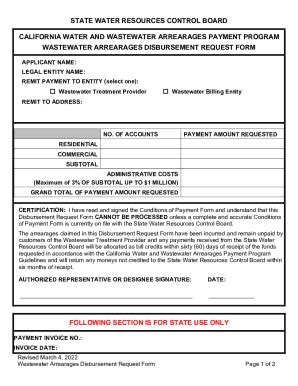 Fillable Online Wastewater Disbursement Request Form Water Arrearages