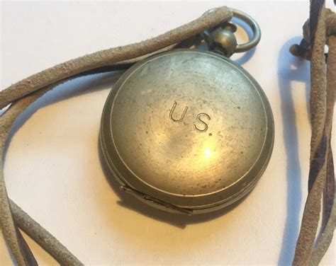 Us Compass By Wittnauer With Leather Strap Pocket Watch Style Glass Top Fob Pocket Compass