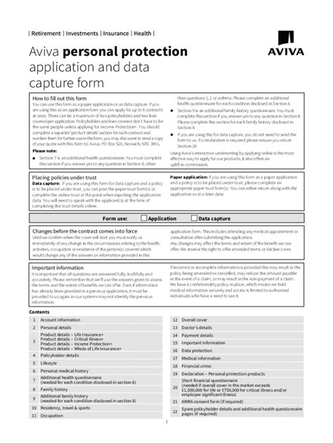 Fillable Online Aviva Co Uk Adviser Documentsaviva Personal