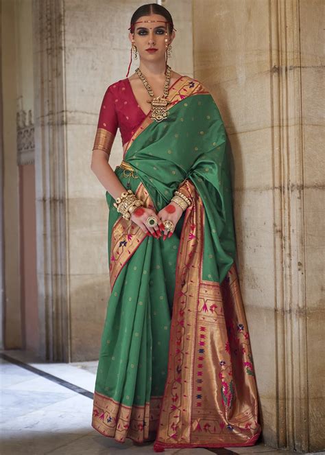 Spring Green Paithani Silk Saree Urban Womania