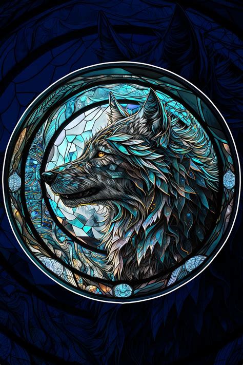 Magic Wolf And Moon Stained Glass Window By Maxdesanje Wolf Art