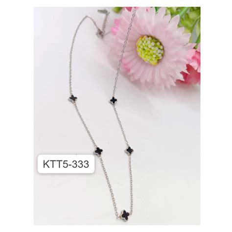 Jual KALUNG TITANIUM RANTAI SILVER MOTIF CLOVER HITAM KALUNG PRIA