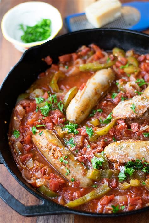 Sausage Peppers And Onions In A Quick Tomato Sauce Recipe The Kitchen