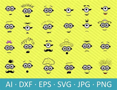 Minions Faces Vector Bundle Despicable Me Clip Art Svg Eps Etsy