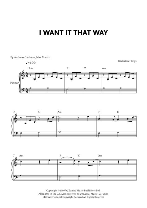 I Want It That Way Arr Cadenza Editions Sheet Music Backstreet Boys Easy Piano