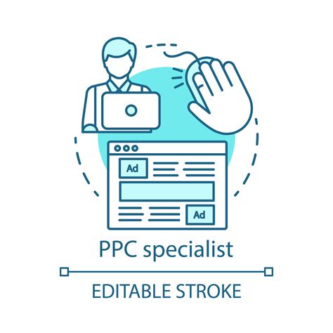 PPC specialist blue concept icon. Digital marketing specialty idea thin