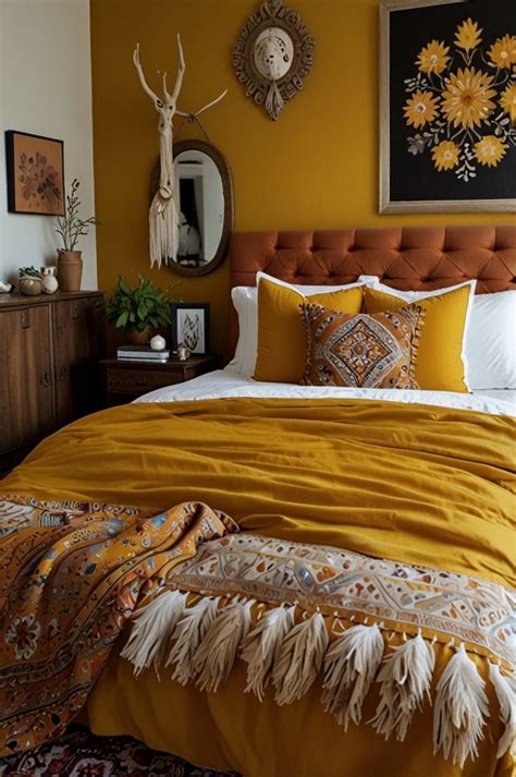 Mustard Yellow Walls For A Boho Bedroom Nel 2024