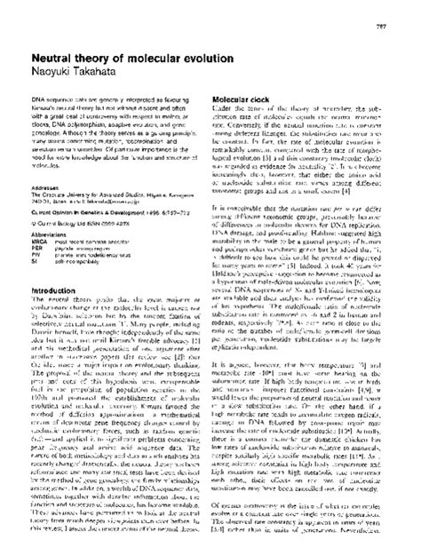 (PDF) Neutral theory of molecular evolution