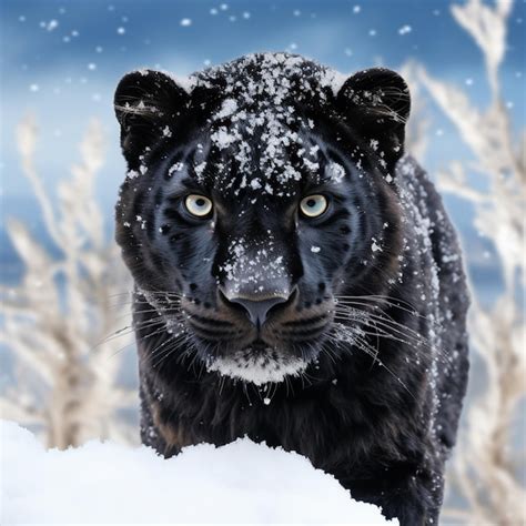 Premium AI Image | black leopard in snow