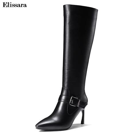 Botas Elissara A La Moda De Tac N Alto Hasta La Rodilla De Piel