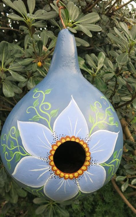 Painted Gourd Birdhouse With Flower Floral Bird House Painted Gourds