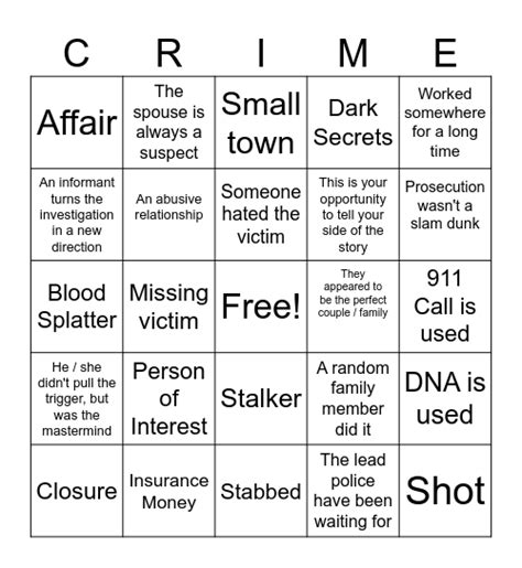 Tv True Crime Bingo V2 Bingo Card