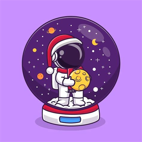 Premium Vector Cute Astronaut Holding Moon In Winter Snow Globe Space Cartoon Vector Icon