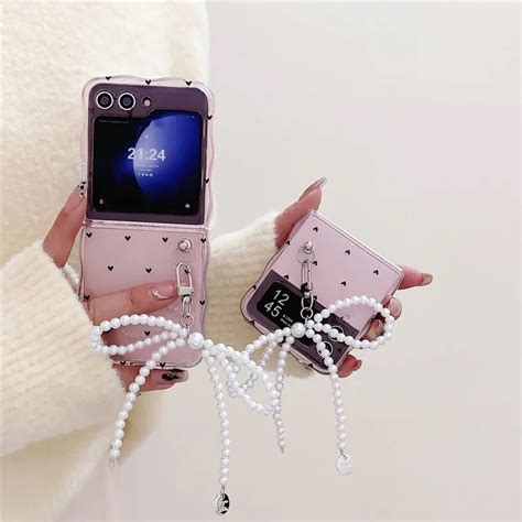 cute pink hearts bow pearl holder samsung  flip cases atcasa