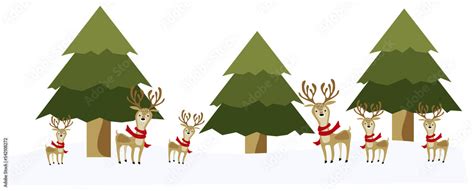 PNG Christmas border with snow, reindeer and Christmas trees. Stock Illustration | Adobe Stock