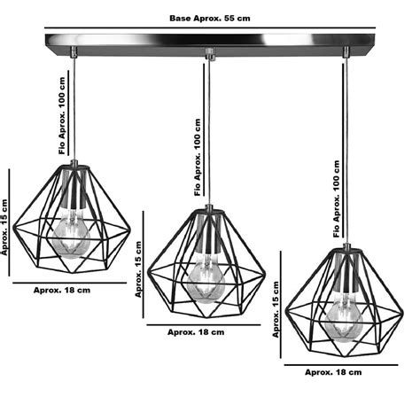 Lustre Pendente Aramado Triplo Base Retangular Branco