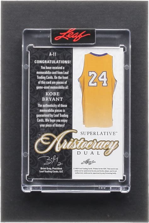 Kobe Bryant 2023 Leaf Superlative Aristocracy Dual Memorabilia Rainbow