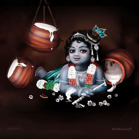 Lord Krishna Makhan With Wallpaper