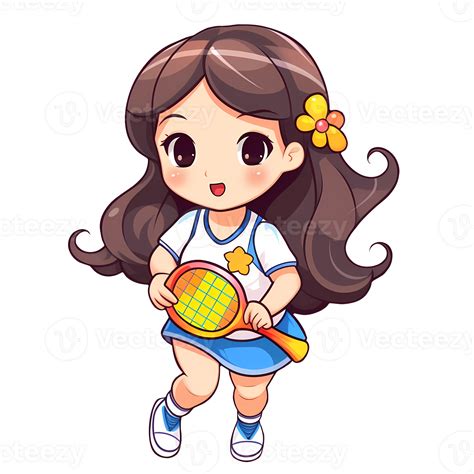 Cute Girl Playing Tennis Clipart Illustration Ai Generative 27687582 Png