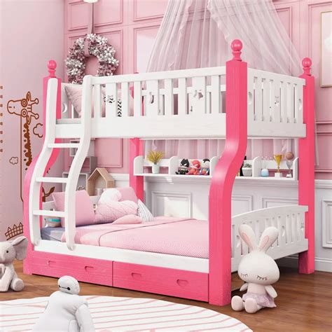 Lit Superpos En Bois De Ch Ne Massif Pour Enfants Rose Fille Princesse